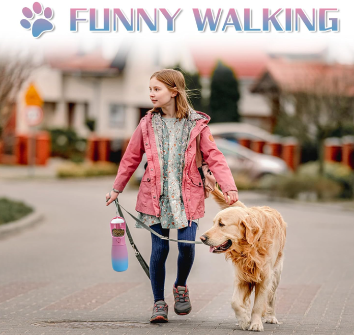 Stylish Portable Dog Water Bottle with Food Container for Walks & Adventures