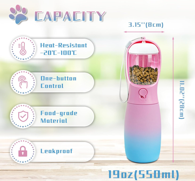 Stylish Portable Dog Water Bottle with Food Container for Walks & Adventures