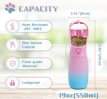 Stylish Portable Dog Water Bottle with Food Container for Walks & Adventures