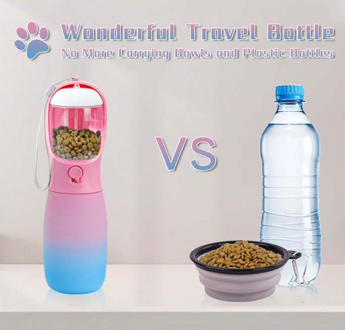 Stylish Portable Dog Water Bottle with Food Container for Walks & Adventures