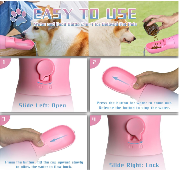 Stylish Portable Dog Water Bottle with Food Container for Walks & Adventures