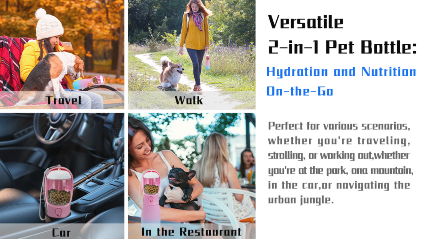 Stylish Portable Dog Water Bottle with Food Container for Walks & Adventures