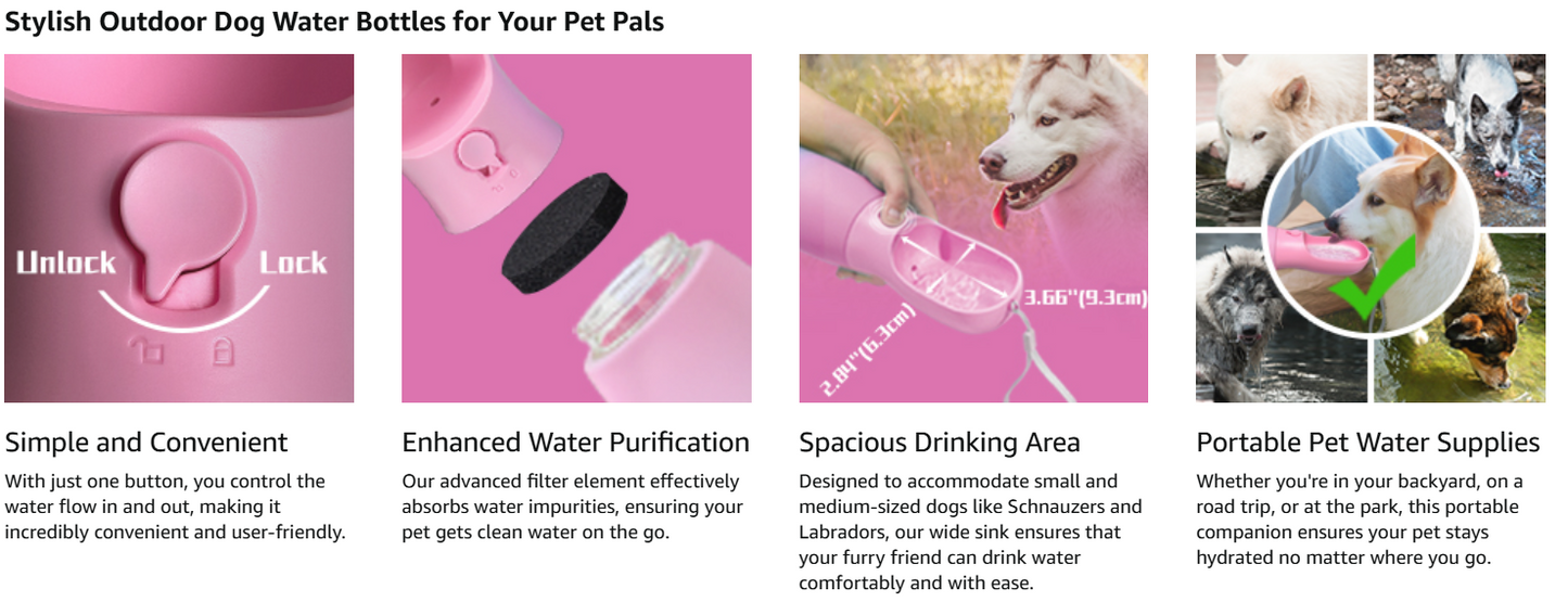 Stylish Portable Dog Water Bottle with Food Container for Walks & Adventures